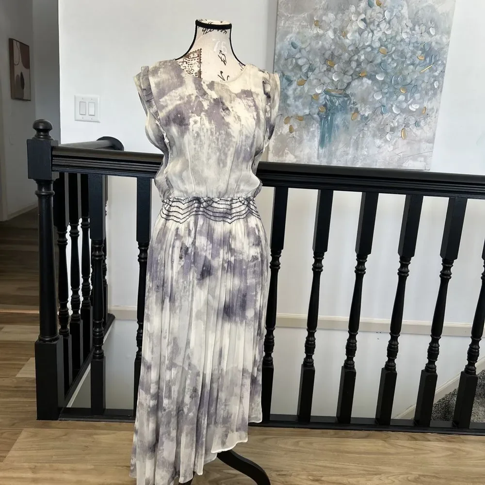 Chelsea & Violet Washed‎ Out Edgy Gypsy Boho Smocked Chiffon Dress Small NWT Med